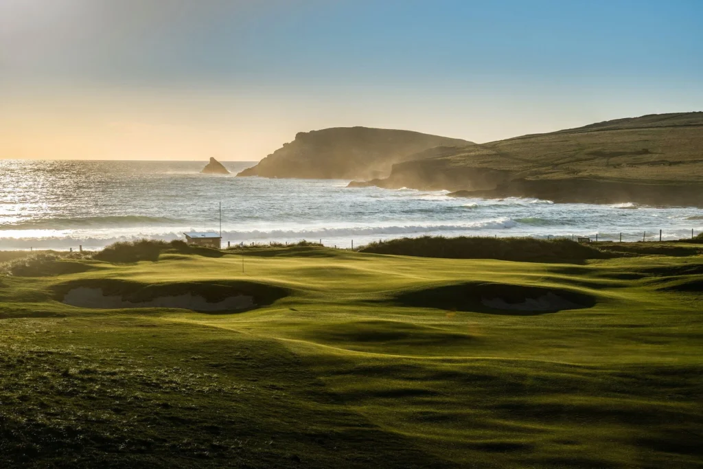 Part of Trevose Golf Club. The sea behind it.
